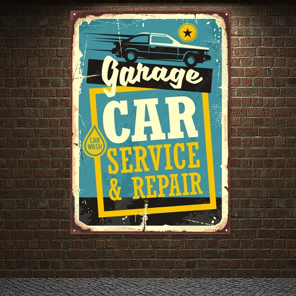 Auto Repair Shop Banners - Plakat Vintage SERWIS I NAPRAWA SAMOCHODÓW