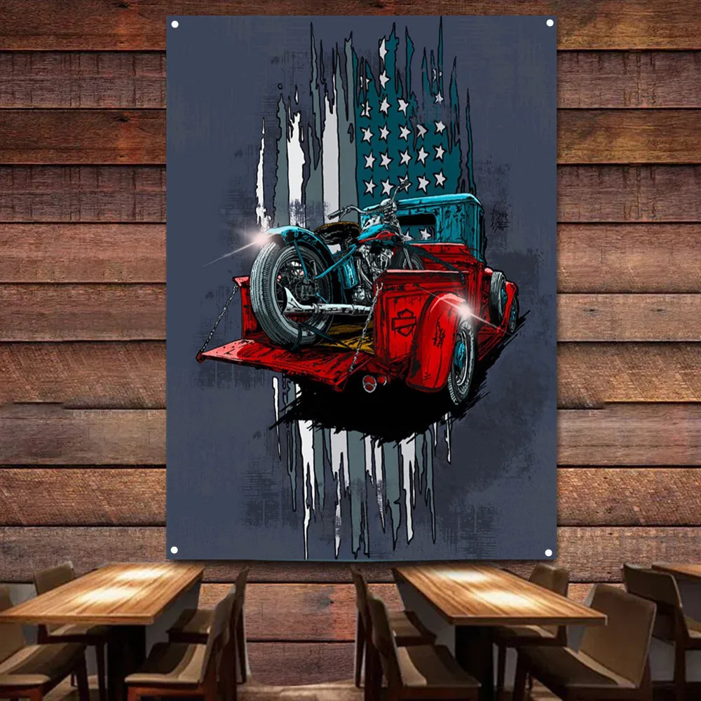 Auto Repair Shop Banners - Plakat na ścianę z motocyklem na